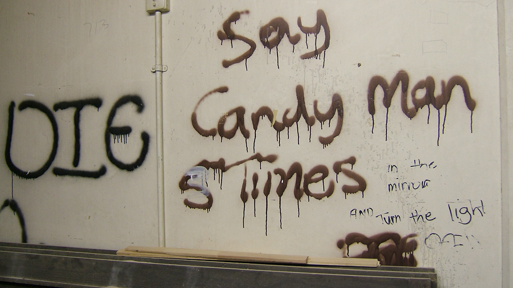 Candyman graffiti in the Nurses' Home building., say candyman 5 times,  Photo James Gilberd