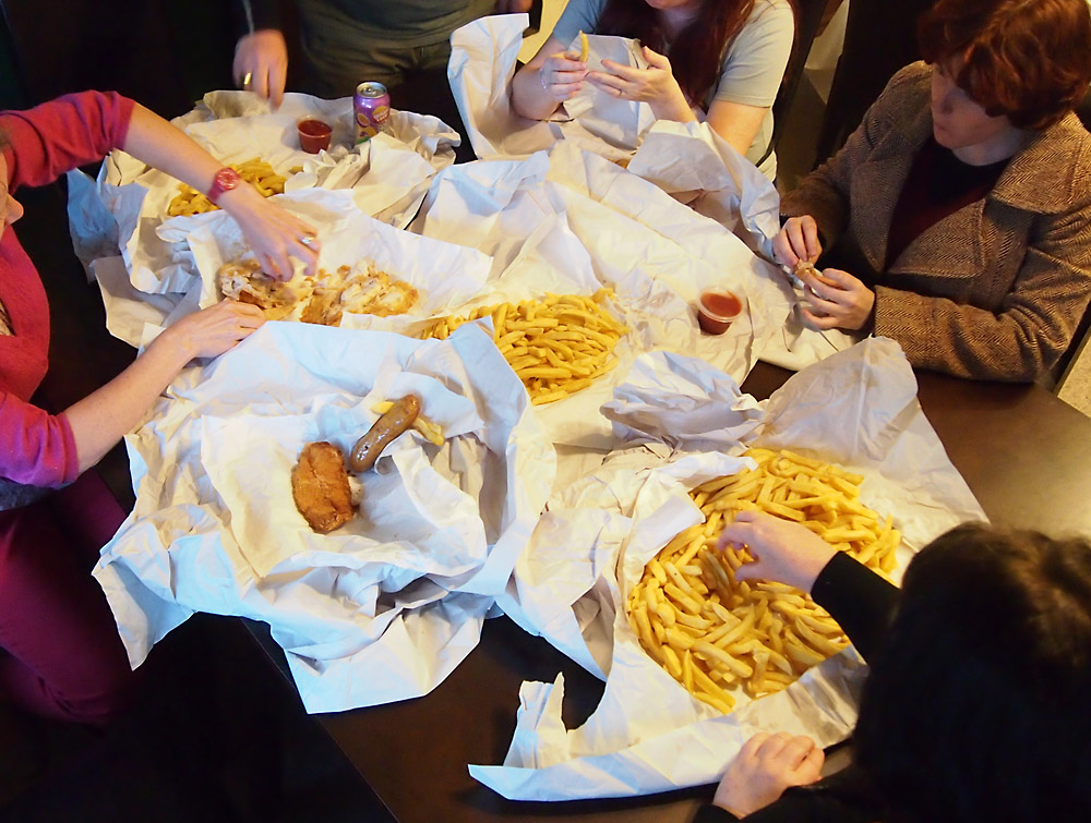 New Zealand paranormal investigators' traditional on-site evening meal - fish & chips. Photo by James Gilberd