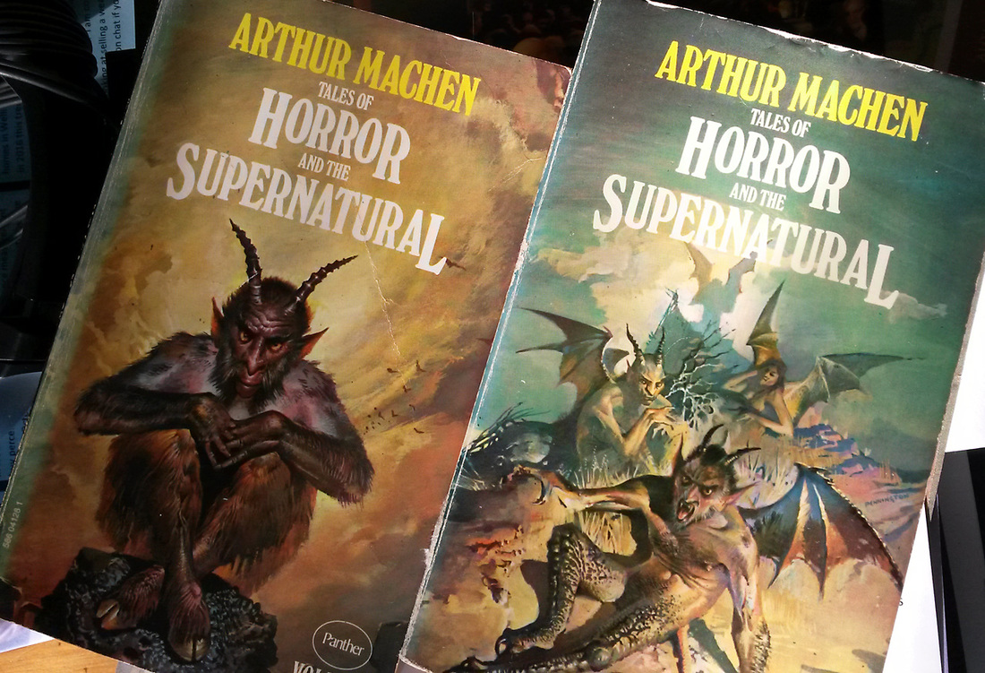 Book covers, Panther 1975 edition, Arthur Machen: Tales of Horror and the Supernatural, volumes 1 & 2, photo james Gilberd Strange Occurrences paranormal society New Zealand